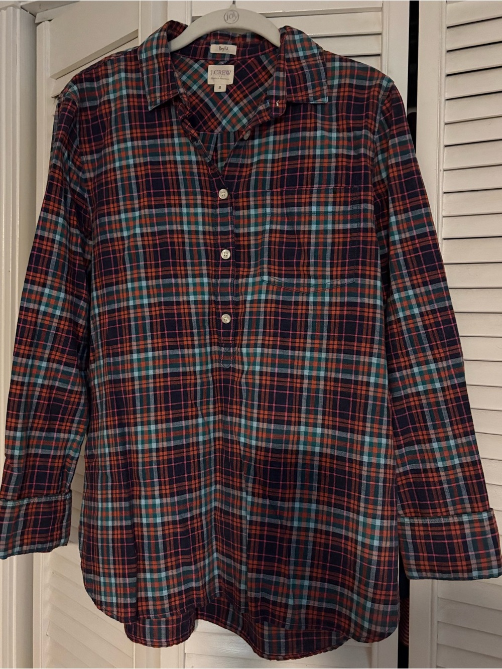 J. Crew Plaid 3/4 Button-Down Tunic